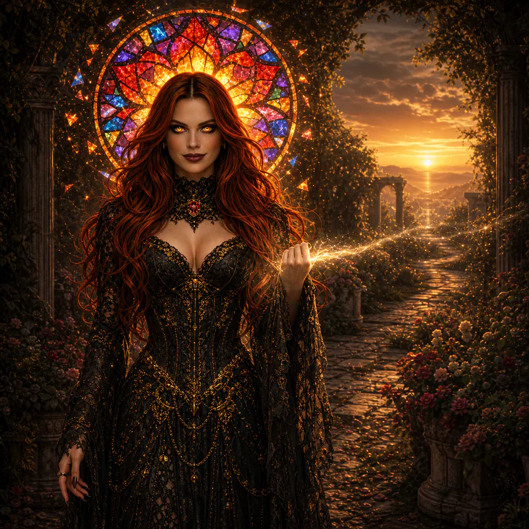 Void closes Her fist around Star's fading trail while an open garden road remains beyond Her.